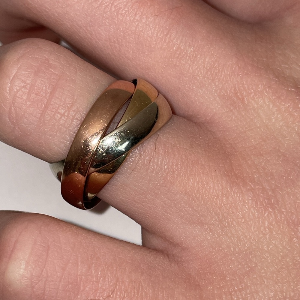 Solid 9K 375 UK White Yellow Rose Gold Rolling Rolly Ring Trinity Band (not 14K)